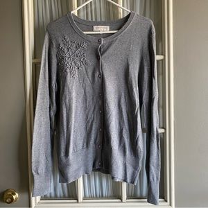 Jones New York beaded gray cardigan sweater